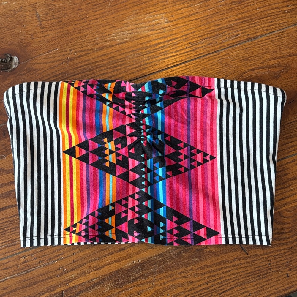 Colorful Geometric Strapless Crop Top